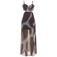 Mesh contrast hollow out cami dress