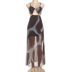 Mesh contrast hollow out cami dress