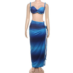 Sweetheart neck contrast slit cami maxi skirt set