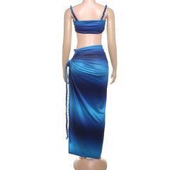 Sweetheart neck contrast slit cami maxi skirt set