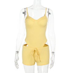 Textured self tie cami short pant set