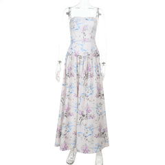 Flower print zip-up cami maxi dress