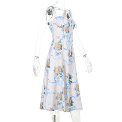 Flower print drawstring cami maxi dress