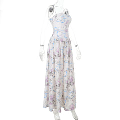 Flower print zip-up cami maxi dress