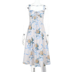 Flower print drawstring cami maxi dress
