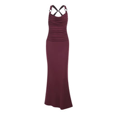 Cross back ruched cami maxi dress