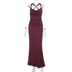 Cross back ruched cami maxi dress