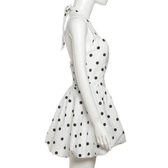 Polka dot halter smocked mini dress
