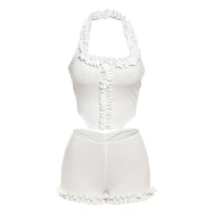 Halter ruffle solid short pant set