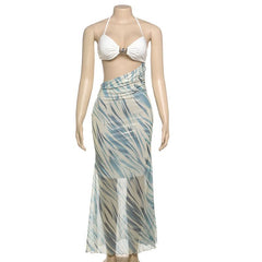 Halter hollow out contrast star applique cut out maxi dress