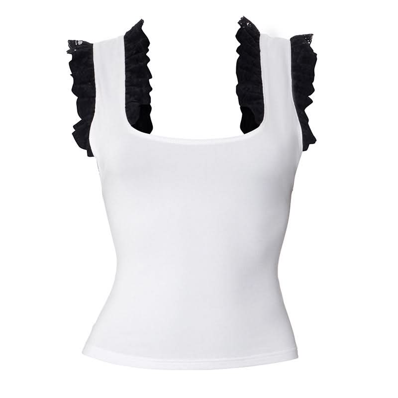 Square neck lace hem tank top