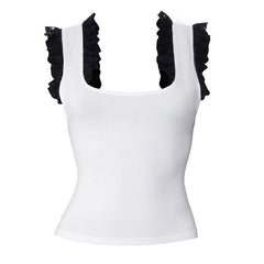 Square neck lace hem tank top