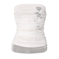Flower print mesh ruched tube top