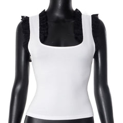 Square neck lace hem tank top
