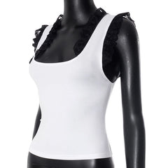 Square neck lace hem tank top