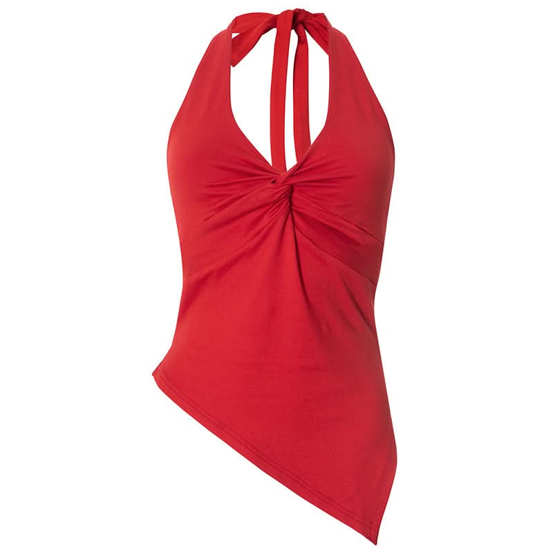 Halter v neck ruched self tie irregular top