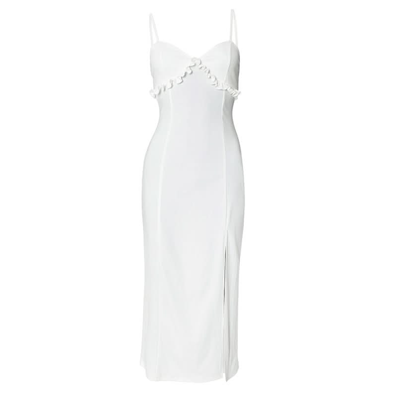 Ruffle high slit backless cami maxi dress