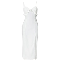 Ruffle high slit backless cami maxi dress