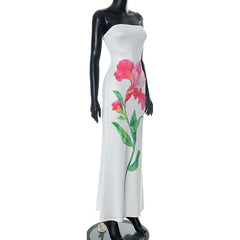 Flower print tube maxi dress