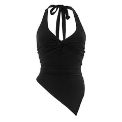 Halter v neck ruched self tie irregular top