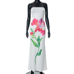 Flower print tube maxi dress
