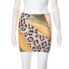 Beaded leopard print mini skirt