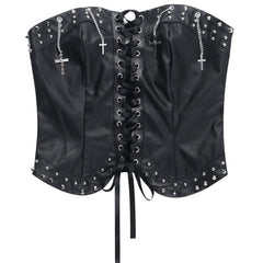 Lace up PU leather metal chain tube top