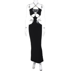 Hollow out o ring cross front slit cut out maxi dress