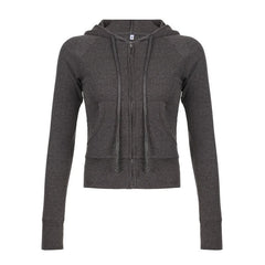 Zip-up long sleeve hoodie ribbed pocket top