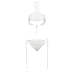 Hollow out halter self tie solid backless pant set