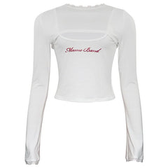 Long sleeve hoodie lace hem embroidery 2 piece top