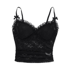 Bowknot lace v neck ruched cami top