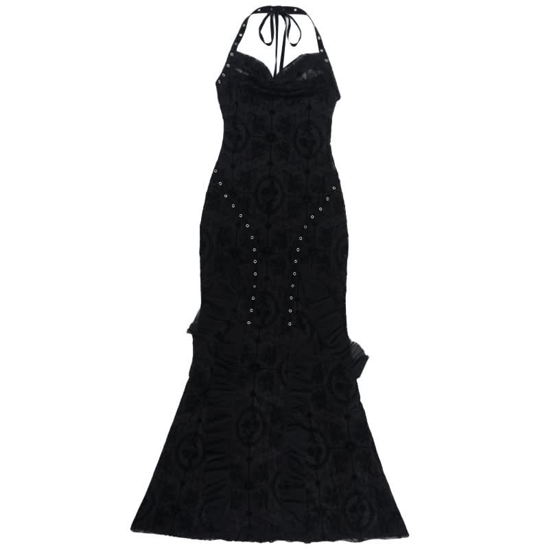 Halter self tie cowl neck print solid maxi dress