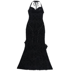 Halter self tie cowl neck print solid maxi dress