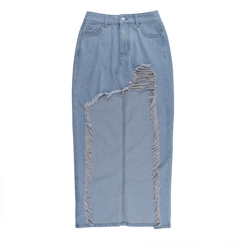 Raw hem button pocket denim mini skirt