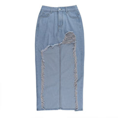 Raw hem button pocket denim mini skirt