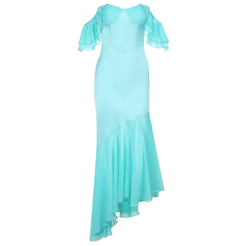 Ruffle ruched irregular tube maxi dress
