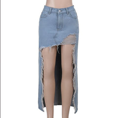 Raw hem button pocket denim mini skirt