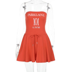 Self tie letter pattern backless tube mini dress