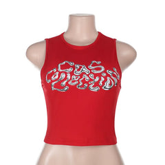 Crewneck letter pattern contrast crop top