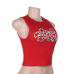 Crewneck letter pattern contrast crop top
