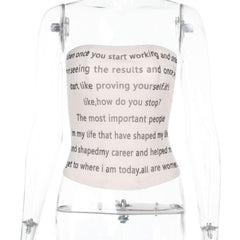 Mesh letter print contrast tube top