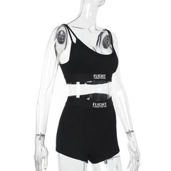 U neck letter pattern backless cami pant set