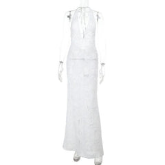 Self tie halter deep V neck hollow out cut out maxi dress