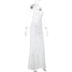 Self tie halter deep V neck hollow out cut out maxi dress