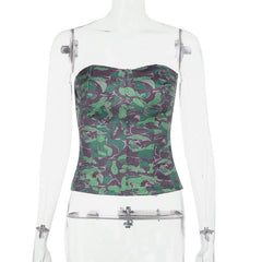 Print corset contrast backless tube top
