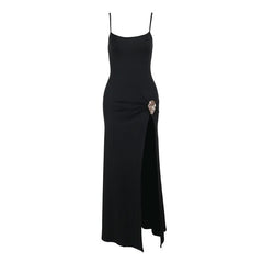 High slit u neck ruched cami maxi dress