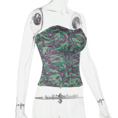 Print corset contrast backless tube top