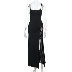 High slit u neck ruched cami maxi dress