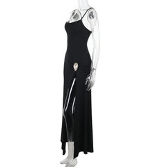 High slit u neck ruched cami maxi dress